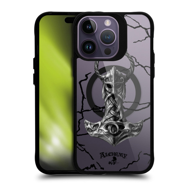 Alchemy Gothic Gothic Art Mjolnir Hammer BLACK SHOCKPROOF BUMPER CASE COMPATIBLE WITH Apple iPhone 14 Pro Max & MAGSAFE