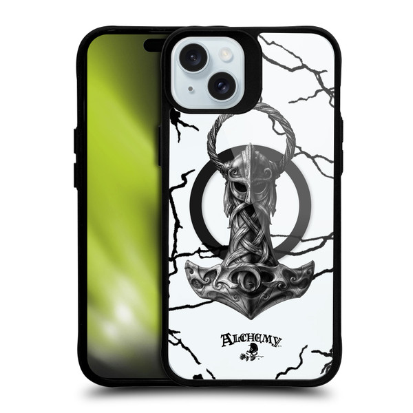 Alchemy Gothic Gothic Art Mjolnir Hammer BLACK SHOCKPROOF BUMPER CASE COMPATIBLE WITH Apple iPhone 15 Plus & MAGSAFE