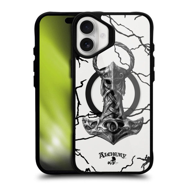 Alchemy Gothic Gothic Art Mjolnir Hammer BLACK SHOCKPROOF BUMPER CASE COMPATIBLE WITH Apple iPhone 16 Plus & MAGSAFE