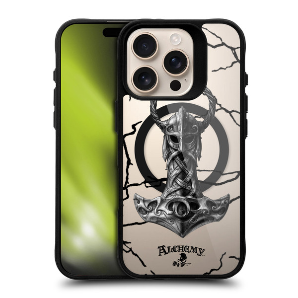 Alchemy Gothic Gothic Art Mjolnir Hammer BLACK SHOCKPROOF BUMPER CASE COMPATIBLE WITH Apple iPhone 16 Pro & MAGSAFE
