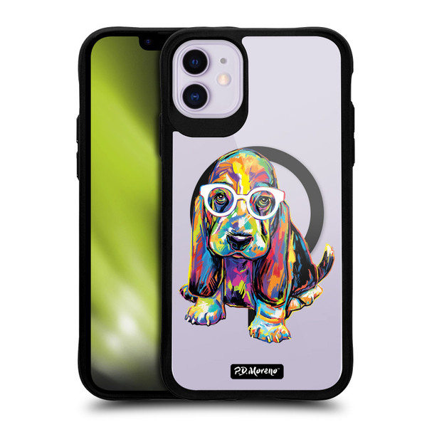 P.D. Moreno Gothic Art Basset Hound BLACK SHOCKPROOF BUMPER CASE COMPATIBLE WITH  & MAGSAFE Apple iPhone 11