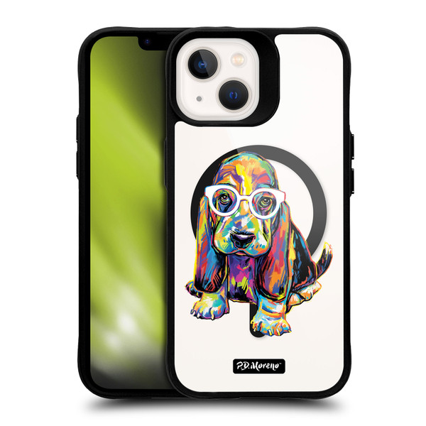 P.D. Moreno Gothic Art Basset Hound BLACK SHOCKPROOF BUMPER CASE COMPATIBLE WITH  & MAGSAFE Apple iPhone 13
