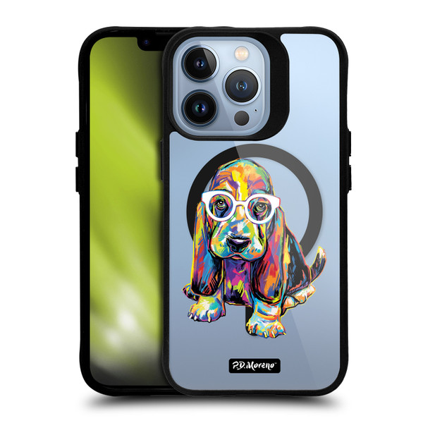 P.D. Moreno Gothic Art Basset Hound BLACK SHOCKPROOF BUMPER CASE COMPATIBLE WITH  & MAGSAFE Apple iPhone 13 Pro
