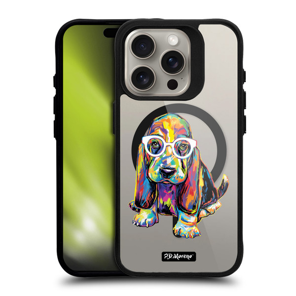 P.D. Moreno Gothic Art Basset Hound BLACK SHOCKPROOF BUMPER CASE COMPATIBLE WITH  & MAGSAFE Apple iPhone 15 Pro