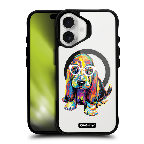 P.D. Moreno Gothic Art Basset Hound BLACK SHOCKPROOF BUMPER CASE COMPATIBLE WITH  & MAGSAFE Apple iPhone 16