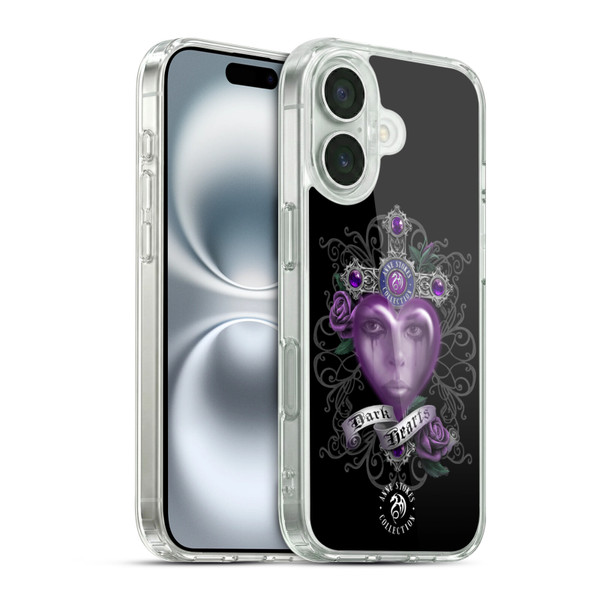 Anne Stokes Dark Hearts Purple Soft Gel Case for Apple iPhone 16 & MagSafe