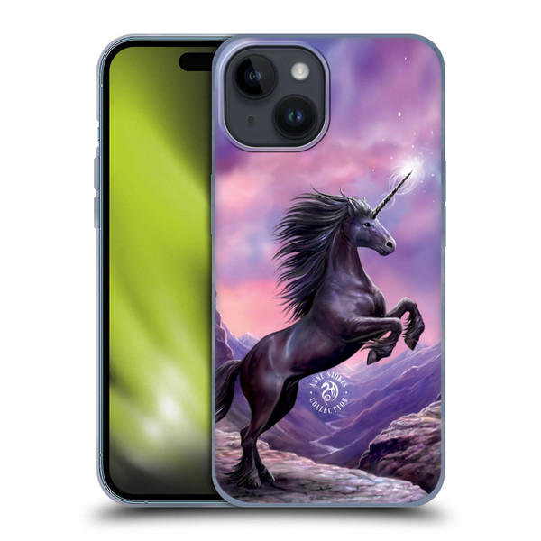 Anne Stokes Mythical Creatures Black Unicorn Soft Gel Case for Apple iPhone 15