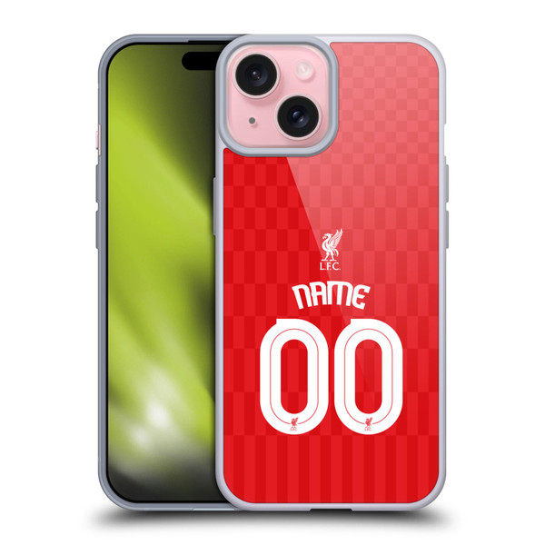 Custom Customised Personalised Liverpool Football Club Personalise Home Away Third Kit Shirt Red Soft Gel Case for Apple iPhone 15