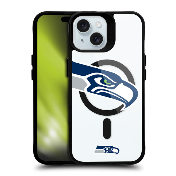 NFL Seattle Seahawks Oversized BLACK SHOCKPROOF BUMPER CASE COMPATIBLE WITH Apple iPhone 15 & MAGSAFE