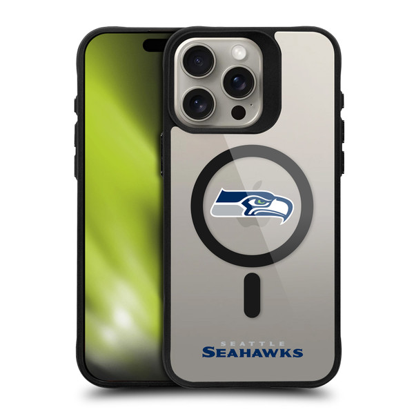 NFL Seattle Seahawks Logo BLACK SHOCKPROOF BUMPER CASE COMPATIBLE WITH Apple iPhone 15 Pro Max & MAGSAFE