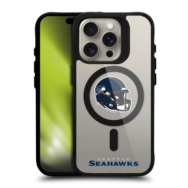 NFL Seattle Seahawks Helmet Logotype BLACK SHOCKPROOF BUMPER CASE COMPATIBLE WITH Apple iPhone 15 Pro & MAGSAFE