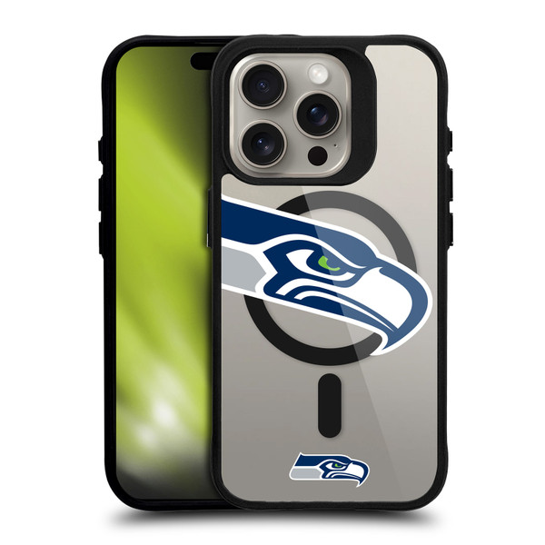 NFL Seattle Seahawks Oversized BLACK SHOCKPROOF BUMPER CASE COMPATIBLE WITH Apple iPhone 15 Pro & MAGSAFE