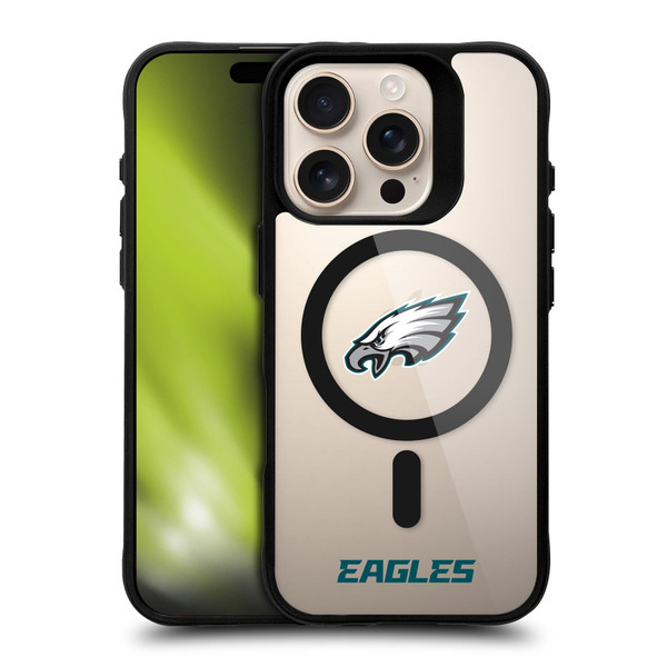 NFL Philadelphia Eagles Logo BLACK SHOCKPROOF BUMPER CASE COMPATIBLE WITH Apple iPhone 16 Pro & MAGSAFE