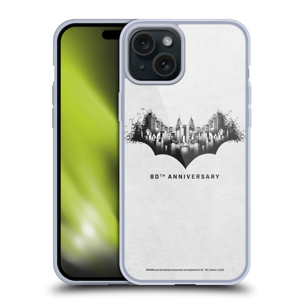 Batman DC Comics 80th Anniversary Logo Gotham Soft Gel Case for Apple iPhone 15 Plus