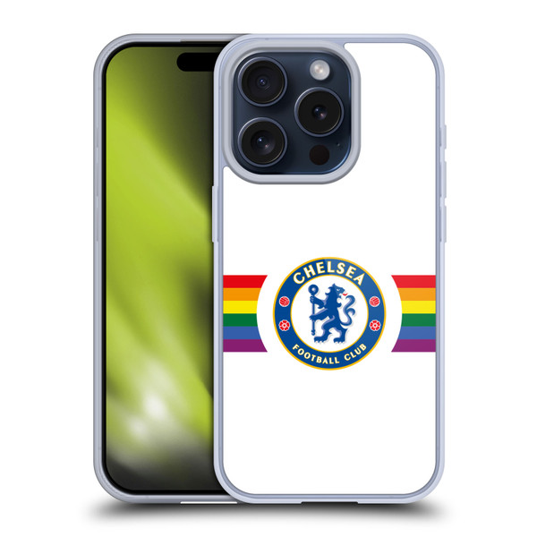 Chelsea Football Club PRIDE CREST Horizontal White Soft Gel Case for Apple iPhone 15 Pro