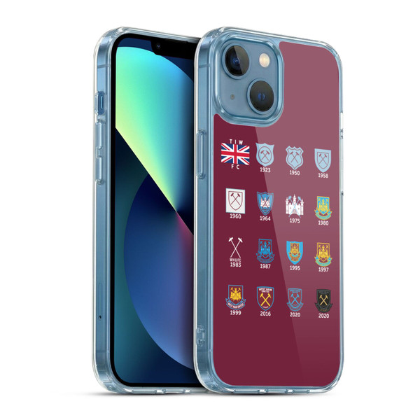 West Ham United FC Crest History Pattern 4 Soft Gel Case for Apple iPhone 13 Mini & MagSafe