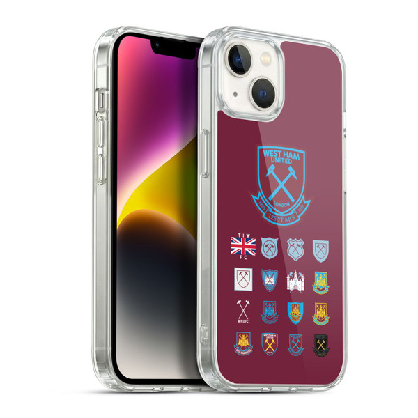 West Ham United FC Crest History Pattern 2 Soft Gel Case for Apple iPhone 14 Plus & MagSafe