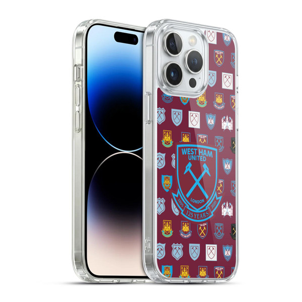 West Ham United FC Crest History Pattern 5 Soft Gel Case for Apple iPhone 14 Pro Max & MagSafe