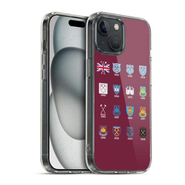 West Ham United FC Crest History Pattern 4 Soft Gel Case for Apple iPhone 15 & MagSafe