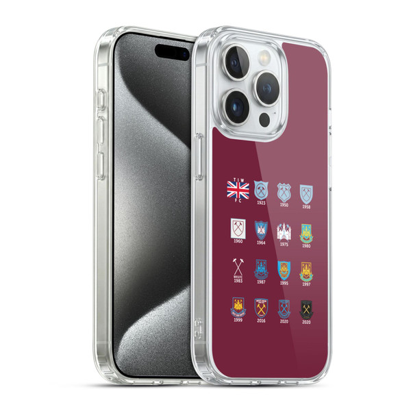 West Ham United FC Crest History Pattern 4 Soft Gel Case for Apple iPhone 15 Pro & MagSafe