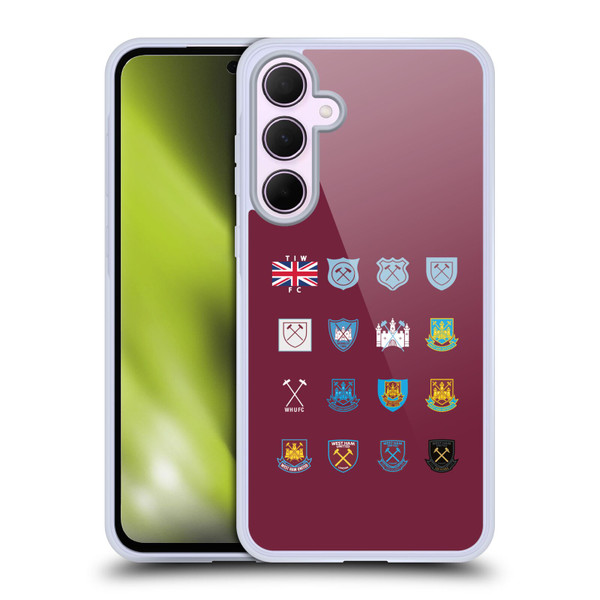 West Ham United FC Crest History Pattern 3 Soft Gel Case for Samsung Galaxy A35 5G