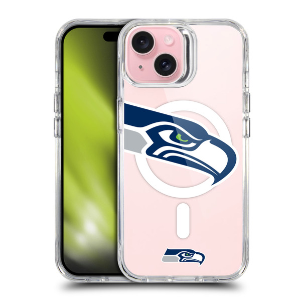 NFL Seattle Seahawks Oversized SHOCKPROOF BUMPER CASE COMPATIBLE WITH Apple iPhone 15 & MAGSAFE