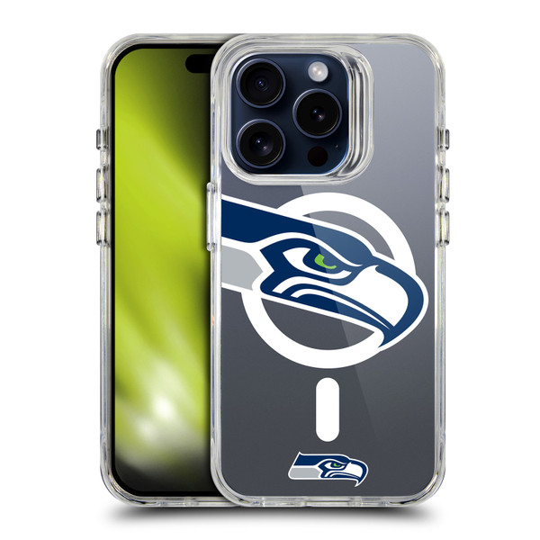 NFL Seattle Seahawks Oversized SHOCKPROOF BUMPER CASE COMPATIBLE WITH Apple iPhone 15 Pro & MAGSAFE