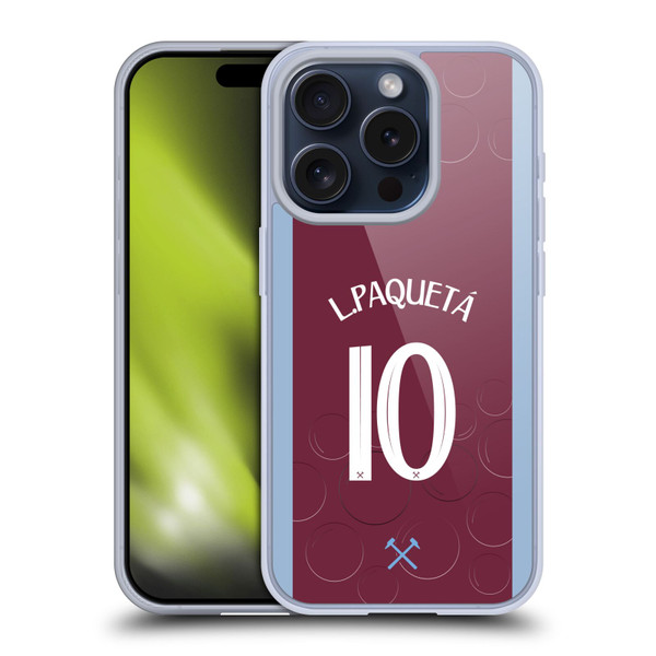 West Ham United FC 2023/24 Players Home Kit Lucas Paquetá Soft Gel Case for Apple iPhone 15 Pro