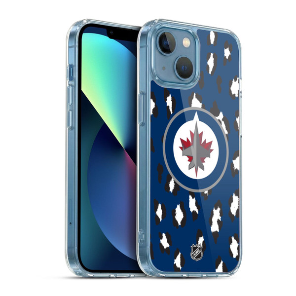 NHL Winnipeg Jets Leopard Pattern Soft Gel Case for Apple iPhone 13 Mini & MagSafe
