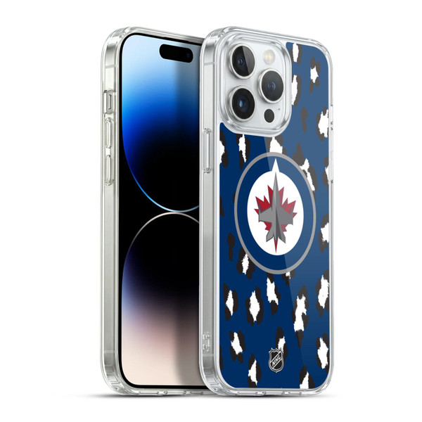 NHL Winnipeg Jets Leopard Pattern Soft Gel Case for Apple iPhone 13 Pro Max & MagSafe