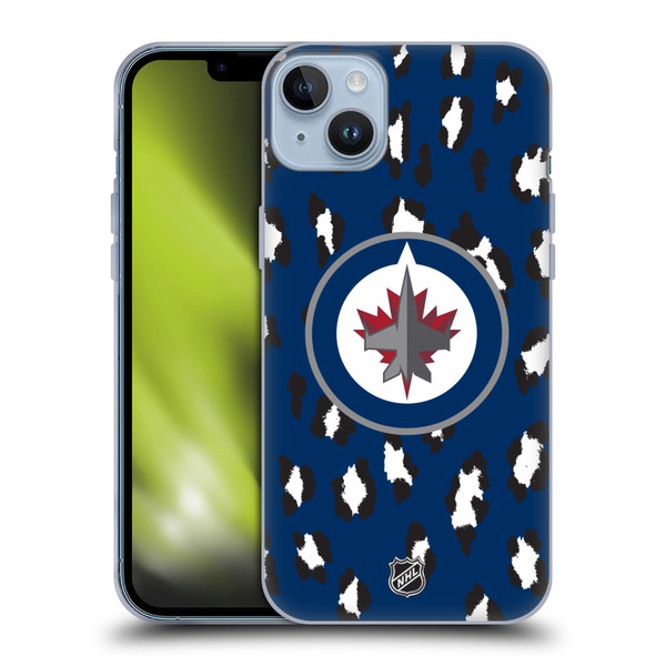 NHL Winnipeg Jets Leopard Pattern Soft Gel Case for Apple iPhone 14 Plus