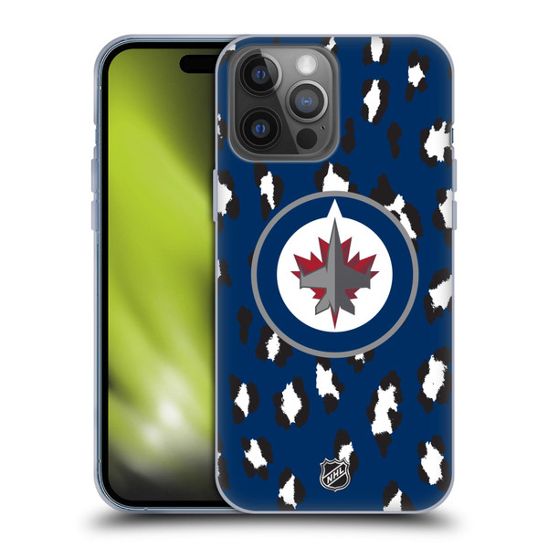 NHL Winnipeg Jets Leopard Pattern Soft Gel Case for Apple iPhone 14 Pro Max