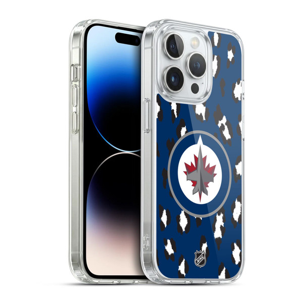 NHL Winnipeg Jets Leopard Pattern Soft Gel Case for Apple iPhone 14 Pro & MagSafe