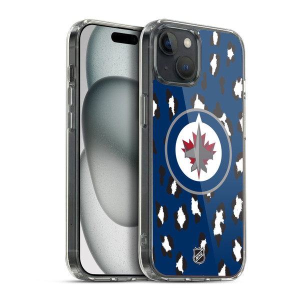 NHL Winnipeg Jets Leopard Pattern Soft Gel Case for Apple iPhone 15 Plus & MagSafe