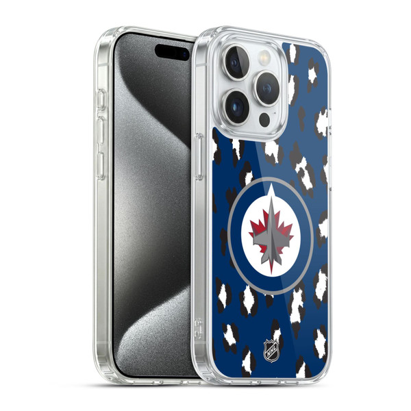 NHL Winnipeg Jets Leopard Pattern Soft Gel Case for Apple iPhone 15 Pro & MagSafe