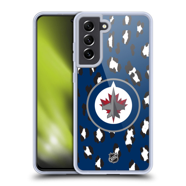 NHL Winnipeg Jets Leopard Pattern Soft Gel Case for Samsung Galaxy S21 FE 5G