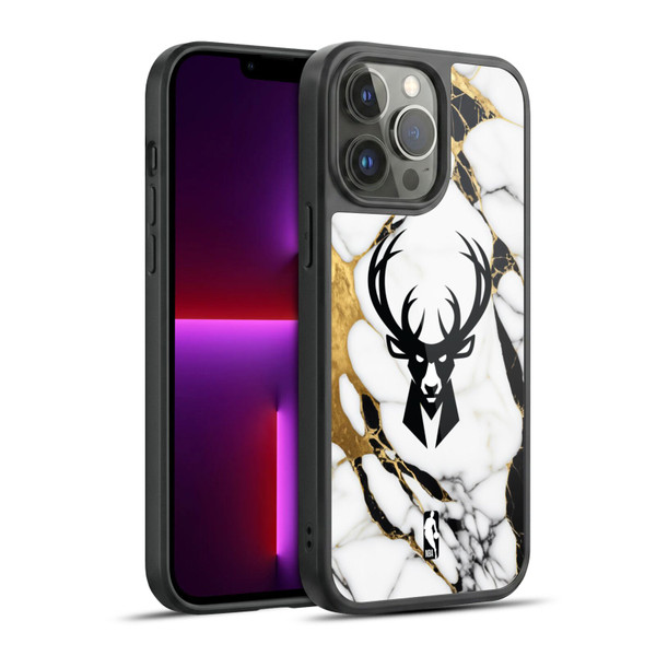 NBA Milwaukee Bucks White Marble Gel Armour Case For Apple iPhone 13 Pro Max