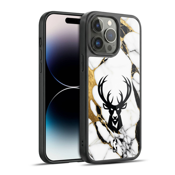 NBA Milwaukee Bucks White Marble Gel Armour Case For Apple iPhone 14 Pro Max