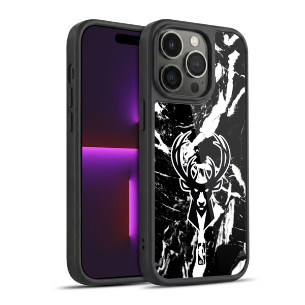 NBA Milwaukee Bucks Black Marble Gel Armour Case For Apple iPhone 14 Pro