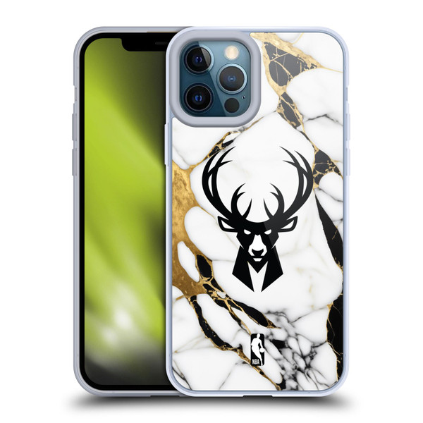 NBA Milwaukee Bucks White Marble Soft Gel Case for Apple iPhone 12 Pro Max & MagSafe