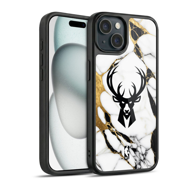 NBA Milwaukee Bucks White Marble Gel Armour Case For Apple iPhone 15
