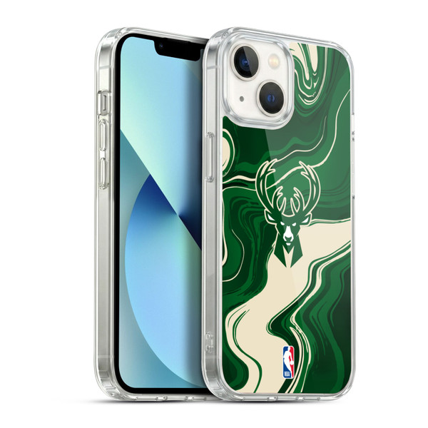 NBA Milwaukee Bucks Marble Agates Soft Gel Case for Apple iPhone 13