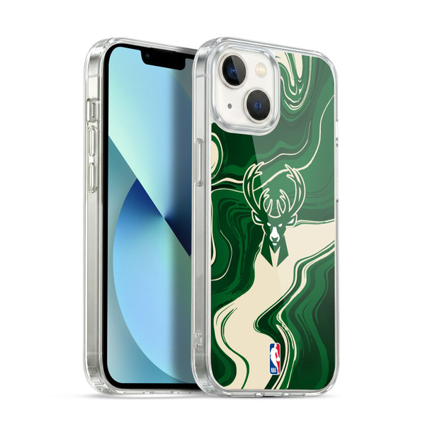 NBA Milwaukee Bucks Marble Agates Soft Gel Case for Apple iPhone 13