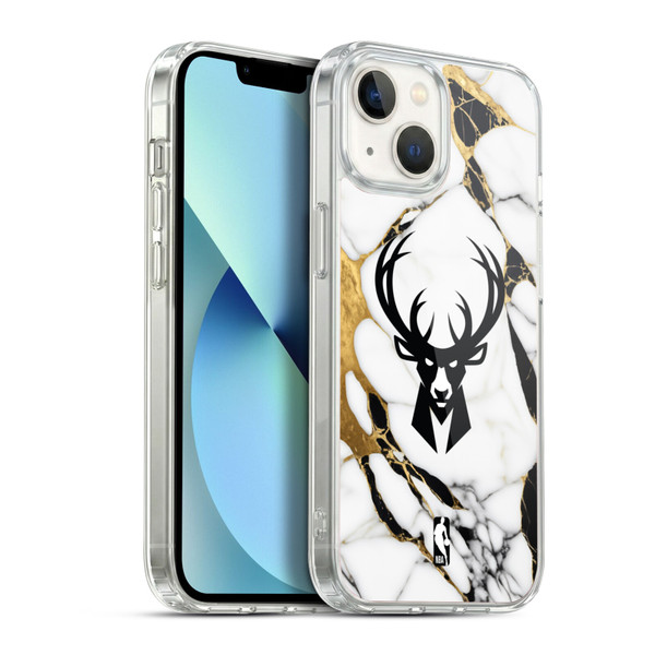 NBA Milwaukee Bucks White Marble Soft Gel Case for Apple iPhone 13
