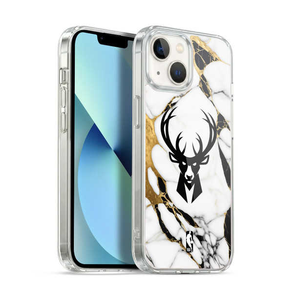 NBA Milwaukee Bucks White Marble Soft Gel Case for Apple iPhone 13