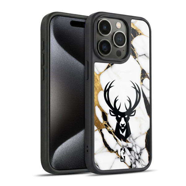 NBA Milwaukee Bucks White Marble Gel Armour Case For Apple iPhone 15 Pro