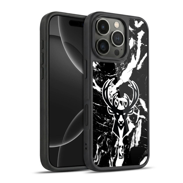 NBA Milwaukee Bucks Black Marble Gel Armour Case For Apple iPhone 16 Pro
