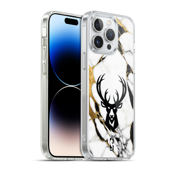 NBA Milwaukee Bucks White Marble Soft Gel Case for Apple iPhone 14 Pro Max & MagSafe