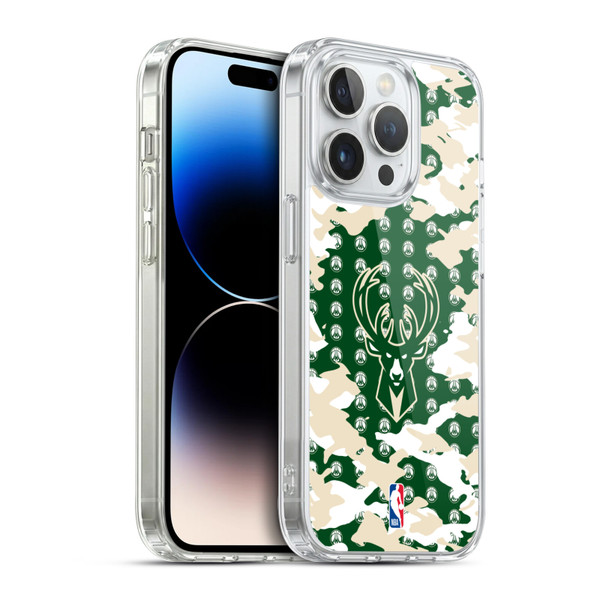 NBA Milwaukee Bucks Camouflage Soft Gel Case for Apple iPhone 14 Pro & MagSafe