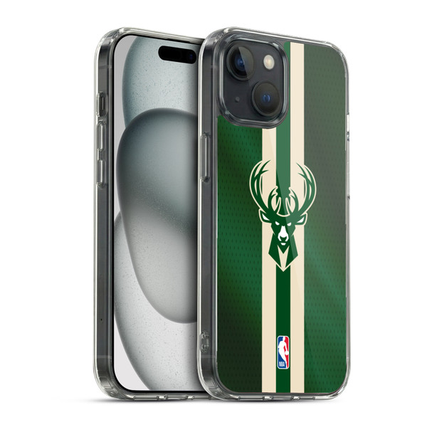 NBA Milwaukee Bucks Stripes Soft Gel Case for Apple iPhone 15 & MagSafe